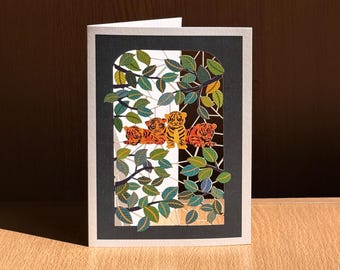 Tiger Cubs Card - Blank Card - Nature lover Card, Animal lover Card, Cards for him - Cards for her - Lasercut Card - Made in UK /PM451