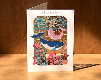 Baby girl Card - Blank Card - New baby girl Card - Whale card  - Cards for her - New born pink card - Lasercut Card - Made in the UK - PM227
