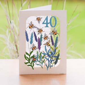 Biglietto di auguri per il 40° compleanno con ape, biglietto tagliato al laser, biglietto per i 40 anni, biglietto di auguri per il compleanno con ape, biglietto per il 40° compleanno con ape, biglietti per lei, biglietti per lui, realizzati nel Regno Unito, BE040B