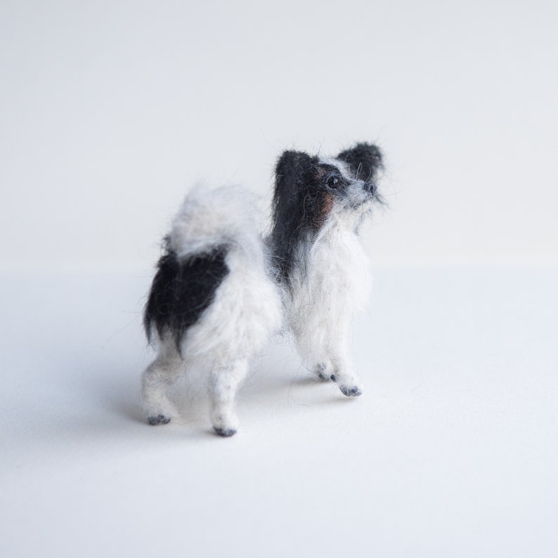 Custom Pet Ornament/ Personalised Miniature Pet Portrait / Made to Order Posable Needle Felted Dog Sculpture/ Papillon Dog / Cute Little Dog image 5