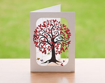 Blank Valentines Day Card - Valentines Day Tree of Hearts Card - Anniversary Hearts Card - Customisable Message - Lasercut card - pm245