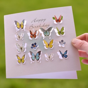 Schmetterling Geburtstagskarte - 3D Skulptur Karte - Karte für Frauen, Karten für Sie, Geschenk für Gärtner, Schmetterling Liebhaber / LS22