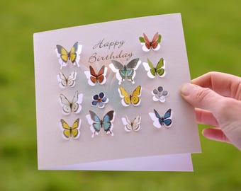 Butterfly Happy Birthday Card - 3D sculpture card - Card for women, Cards for her, Gift for Gardener, butterfly lover, Made in the UK /LS22
