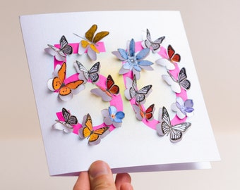 Butterfly Age 50th Birthday Card - Pretty 3D sculpture card - Happy Birthday 50 Card, Cards for her, Gift for Gardener, Made in the UK /LS30