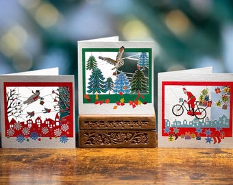 Christmas Multi Pack, Laser cut Christmas cards, Pack of 3 Christmas Cards, 3D Xmas Card, Card for her, Card for him,Made in UK, Xmas Pack 4