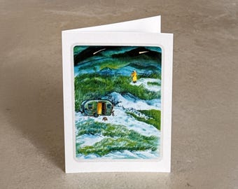 Chinese Painting Blank Card featuring a hermit camping in the wilderness, watching a meteor shower, Spiritual Card - Made in the UK - D20