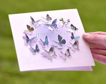 With Sympathy Butterfly Card - 3D sculpture card - Card for women, Cards for her, butterfly lover, Made in the UK /LS41