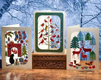 Christmas Multi Pack, Laser cut Christmas cards, Pack of 3 Christmas Cards, 3D Xmas Card, Card for her, Card for him,Made in UK, Xmas Pack 3