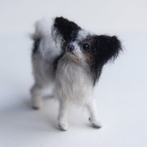 Custom Pet Ornament/ Personalised Miniature Pet Portrait / Made to Order Posable Needle Felted Dog Sculpture/ Papillon Dog / Cute Little Dog image 4