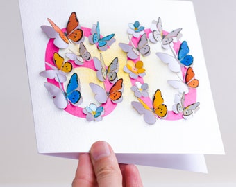 Cartão de aniversário de 60 anos da Butterfly Age - Lindo cartão com escultura 3D - Cartão de feliz aniversário de 60 anos, Cartões para ela, Presente para jardineiro, Fabricado no Reino Unido /LS31