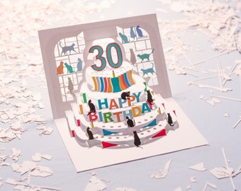 30th Birthday Cat Card - Pop Up Card - Age 30 Card, Birthday Cat Card, Cards for her, Cards for him, Made in the UK/POPCATA030
