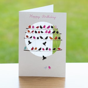 Lasercut Happy Birthday Vogel Karte - Vögel an Drähten Geburtstagskarte - Geburtstagskarte - Amsel Geburtstagskarte - Kundengerechte Nachricht - PM682B