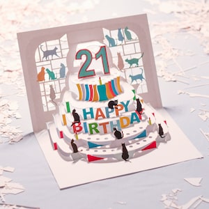 21st Birthday Cat Card - Pop Up Card - Age 21 Card, Birthday Cat Card, Cards for her, Cards for him, Made in the UK/POPCATA021