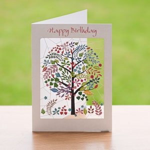 Happy Birthday Tree Card - Colourful Tree of Wisdom Birthday Card - Nature Birthday Card - Floral Birthday Card - Lasercut 3D  Birthday Card