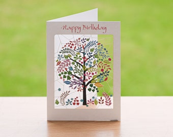 Tarjeta del árbol del feliz cumpleaños - Tarjeta de cumpleaños del árbol colorido de la sabiduría - Tarjeta de cumpleaños de la naturaleza - Tarjeta de cumpleaños floral - Tarjeta de cumpleaños 3D cortada con láser