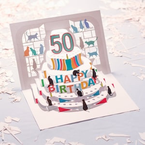 Biglietto di auguri per il 50° compleanno con gatto - Biglietto pop-up - Biglietto per 50 anni, biglietto di auguri per il compleanno con gatto, biglietti per lei, biglietti per lui, realizzati nel Regno Unito/POPCATA050