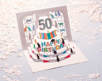 50th Birthday Cat Card - Pop Up Card - Age 50 Card, Birthday Cat Card, Cards for her, Cards for him, Made in the UK/POPCATA050