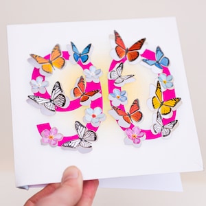 Carte 90e anniversaire papillon - Jolie carte sculpture 3D - Carte joyeux anniversaire 90 ans, cartes pour elle, cadeau pour jardinier, fabriquée au Royaume-Uni / LS34