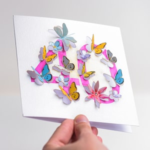 Schmetterling Alter 40.Geburtstagskarte - hübsche 3D Skulptur Karte - Happy Birthday 40 Karte, Karten für Sie, Geschenk für Gärtner, Made in the UK /LS29