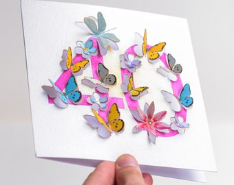 Butterfly Age 40th Birthday Card - Pretty 3D sculpture card - Happy Birthday 40 Card, Cards for her, Gift for Gardener, Made in the UK /LS29