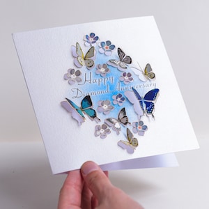 Diamond Anniversary Butterfly Card - 60e verjaardagskaart - Gelukkige verjaardag, pop-upkaart, 3D-kaart, kaarten voor haar, gemaakt in het VK / LS 45