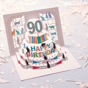 Carte de chat des 90 ans - Pop Up Card - 90 ans, carte d'anniversaire de chat, cartes pour elle, cartes pour lui, fabriquée au Royaume-Uni/POPCATA090