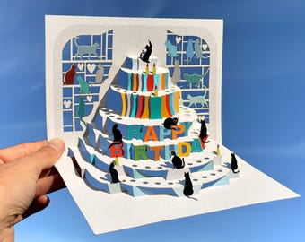 Happy Birthday Cat Card - Cat Lover Gift- Birthday Card, Pop up Card, 3DCard, Cards for him, Made in the UK /A120 POP