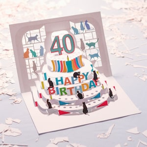 Carte de 40e anniversaire de chat - carte pop-up - carte de 40 ans, carte d'anniversaire de chat, cartes pour elle, cartes pour lui, fabriquée au Royaume-Uni/POPCATA040