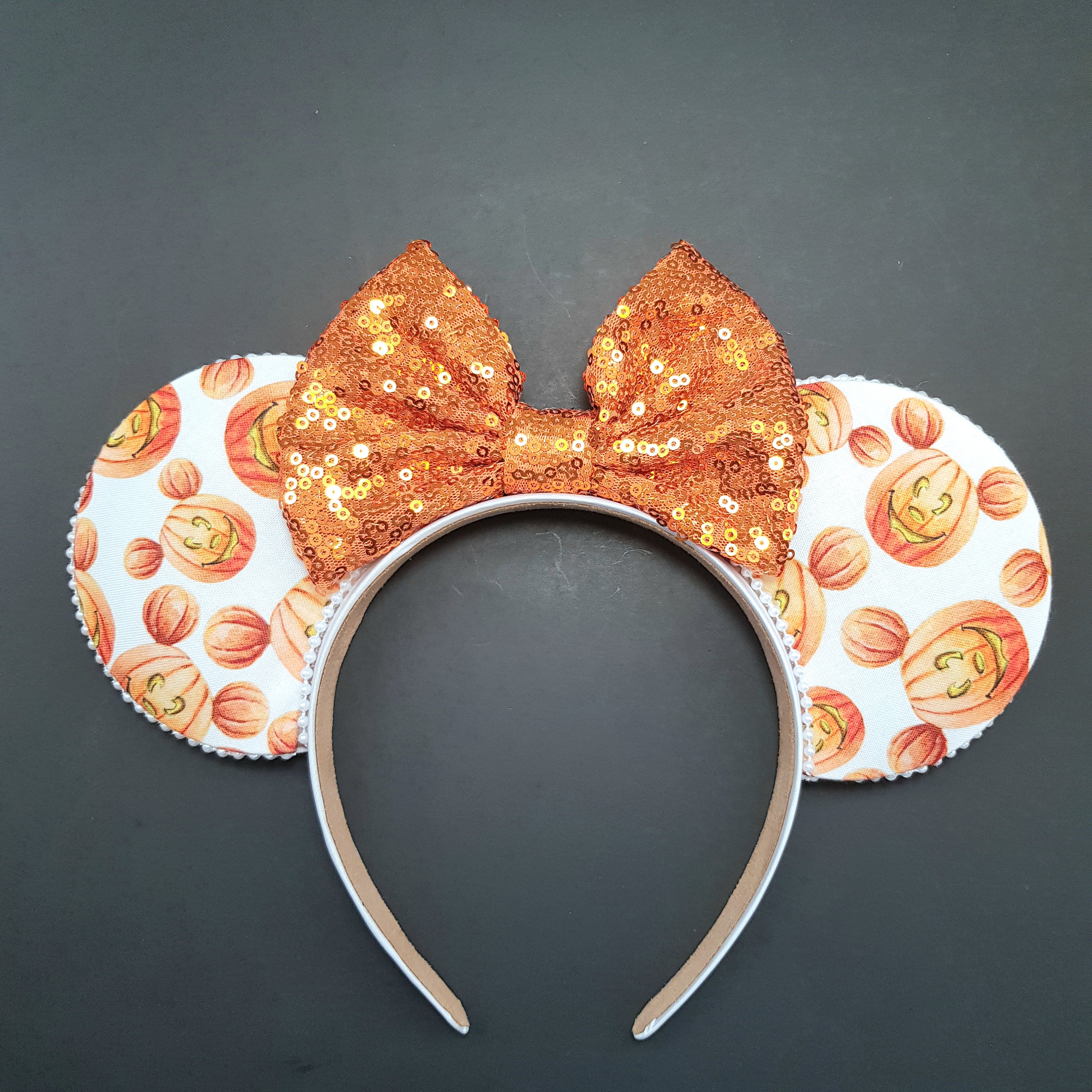Disney Orange Sequin Bow Halloween Minnie Ear Headband Halloween Sequin Minnie Ears Orange Mickey Sequin Halloween  main image 4