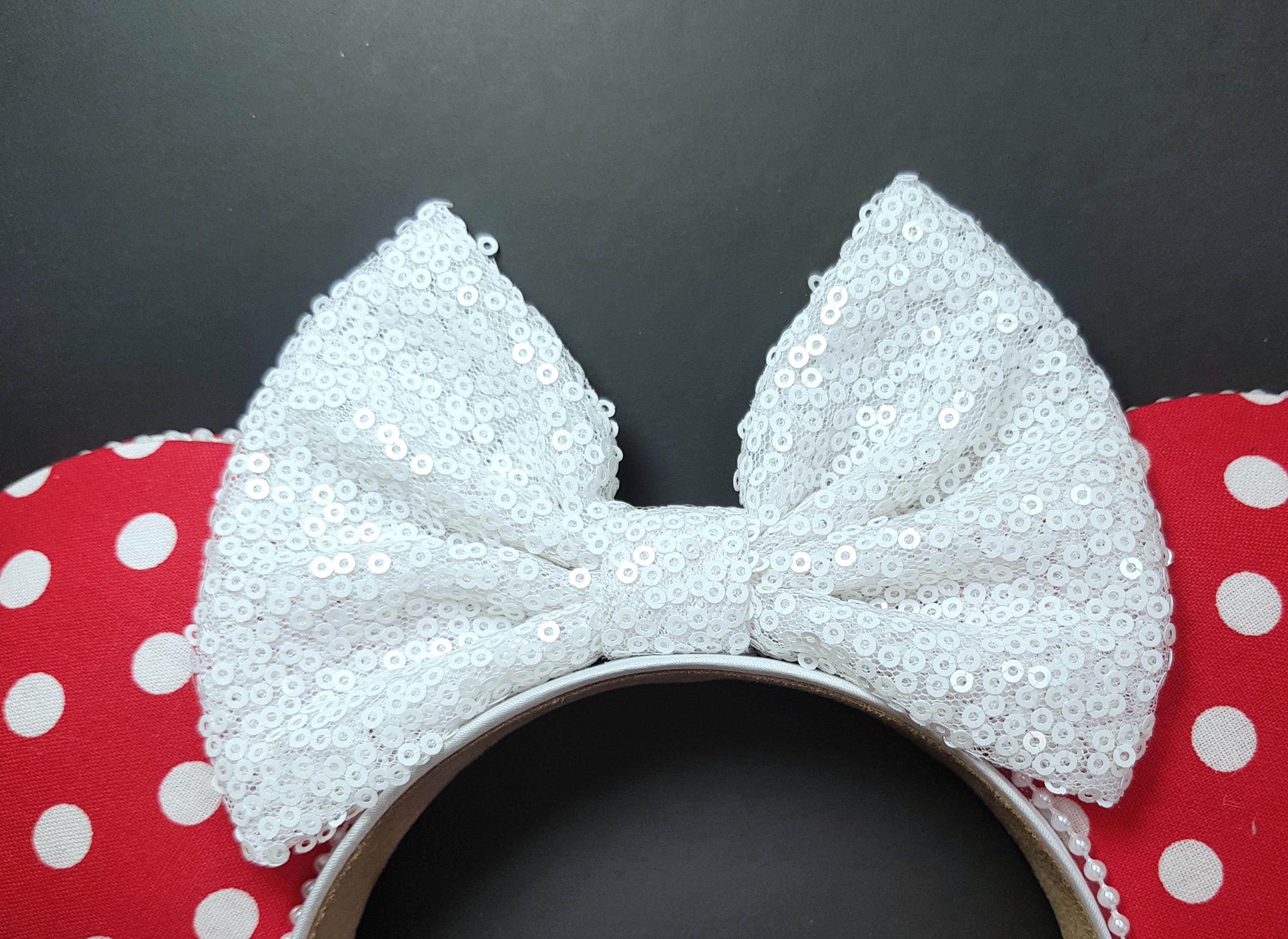 Women White Polka Dots Festive Shiny Bow Sequin Mickey Mouse Headband Minnie Mouse Black White Polka Dot Red Sequin Bow Disney  main image 4