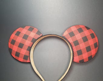 Disney Black & Red Plaid Buffalo Mickey Mouse Ears Headband Buffalo Plaid Mouse Ears, Buffalo Plaid Headband, Red and  main image 4