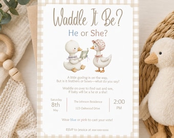 Waddle It Be Invitation Template, Goose Gender Reveal Invitation, He or She Baby Shower Invite, Duck Gender Reveal