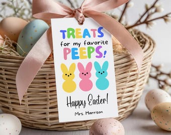 Easter Gift Tag Template, Treats For My Favorite Peeps, Editable Treat Bag Tag, Happy Easter Card, Instant Download, Canva