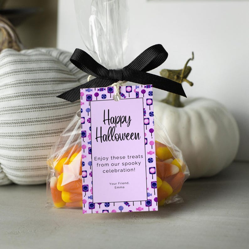 Trick or Treat Goodie Bag Tag Template, Printable Halloween Party Favor