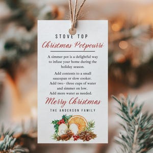 Etykiety na świąteczne potpourri, edytowalny szablon, drukowana etykieta na świąteczny garnek do gotowania, spersonalizowana etykieta z instrukcją gotowania