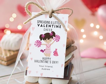 Valentine Card Template, Editable Cheer Valentine Tag, Valentine for Cheer Squad, Cheerleading Team Valentine Gift, Instant Download, Canva