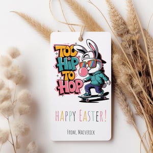 Modèle d'étiquette de cadeau de Pâques, trop branché pour sauter, étiquette de sac de friandises de Pâques imprimable, carte de Joyeuses Pâques, Pâques pour garçons, téléchargement immédiat, Canva