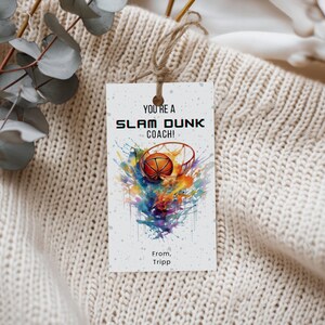 Valentine Card Template, Printable Valentine for Basketball Coach, Editable Slam Dunk Tag, Sports, Instant Download, Canva