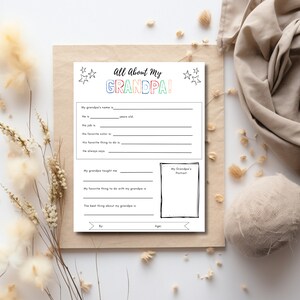 All About My Grandpa Printable, Father&#39;s Day Questionnaire, Father&#39;s Day Gift from Kids, Birthday Card for Grandpa, Instant Download