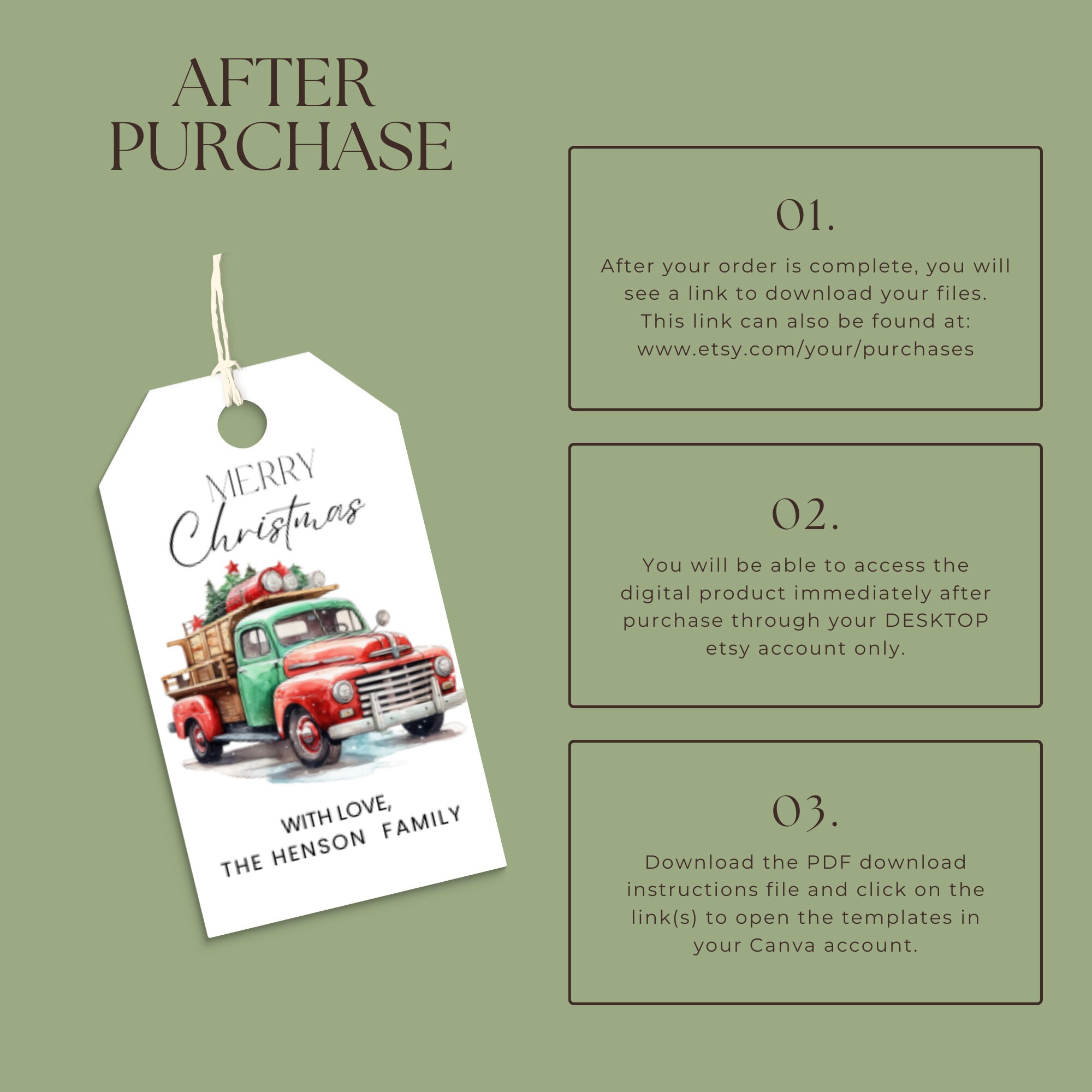 Vintage Truck, Gift Tag Printable, Holiday Party Favor Tag, Printable ...