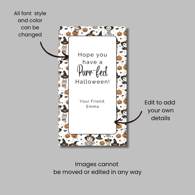 Halloween Party Favor Tag Template, Printable Treat Bag Tag, Cat Theme