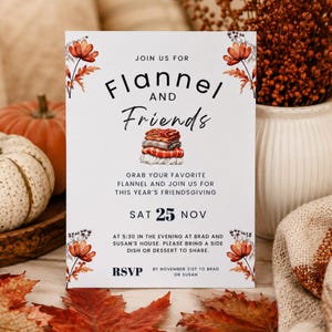 Friendsgiving Invitation Template, Printable Flannel and Friends Invite, Customizable Fall Party Invite, Casual Thanksgiving, Friend Party