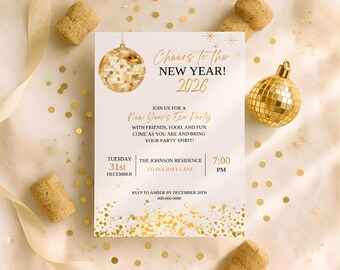 New Year's Eve Party Invitation, Editable Template, 2026, Cheers to the New Year, Printable NYE Invite, Editable New Year's Card