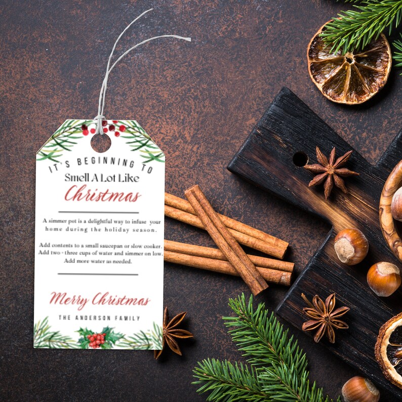 Editable Stove Top Simmer Pot Tag, Christmas Smells, Xmas Scents, Gift Label, Digital Download
