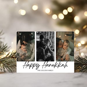 Modèle de carte photo pour les fêtes, imprimable Happy Hanoukka, carte de famille modifiable, téléchargement immédiat, toile