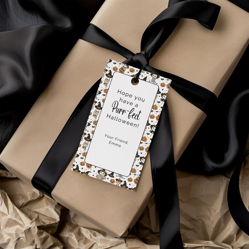 Halloween Party Favor Tag Template, Printable Treat Bag Tag, Cat Theme