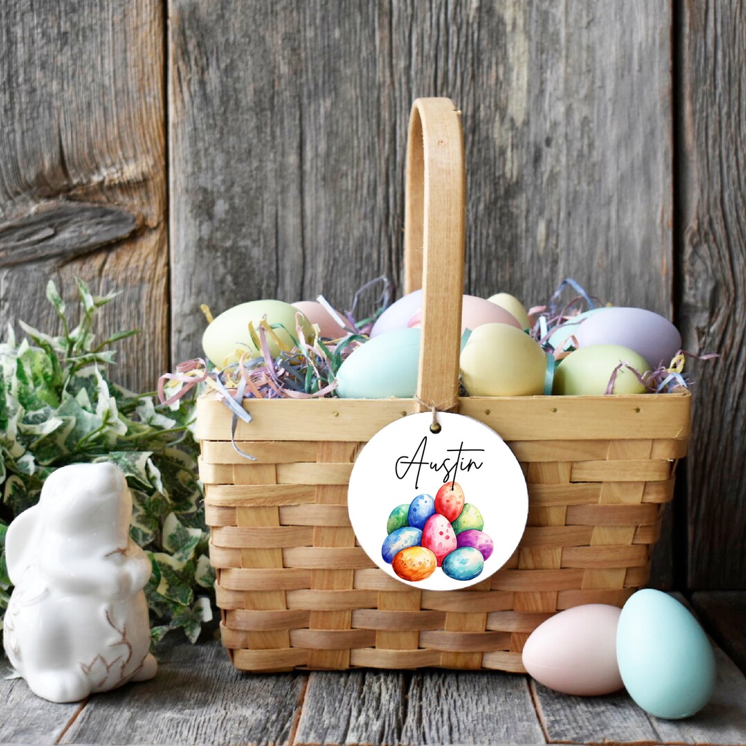 Easter Basket Name Tag Template, Printable Round Easter Egg Easter ...