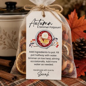Plantilla de etiqueta para olla de vapor de otoño, etiqueta de regalo para popurrí de otoño, etiqueta editable para olla de vapor en Canva, etiqueta de regalo de otoño imprimible, regalo para anfitriona hecho en casa