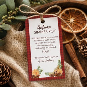 Autumn Simmer Pot Gift Tag Template, Editable Fall Simmer Pot Tag, Thanksgiving Hostess Gift, Simmer Pot Recipe Card, Canva Template