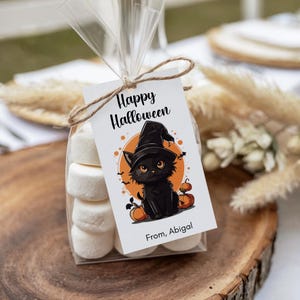 Printable Halloween Cat Gift Tag Template, Happy Halloween Party Favor Tag, Black Cat, Witch, Trick or Treat Tags, Instant Download